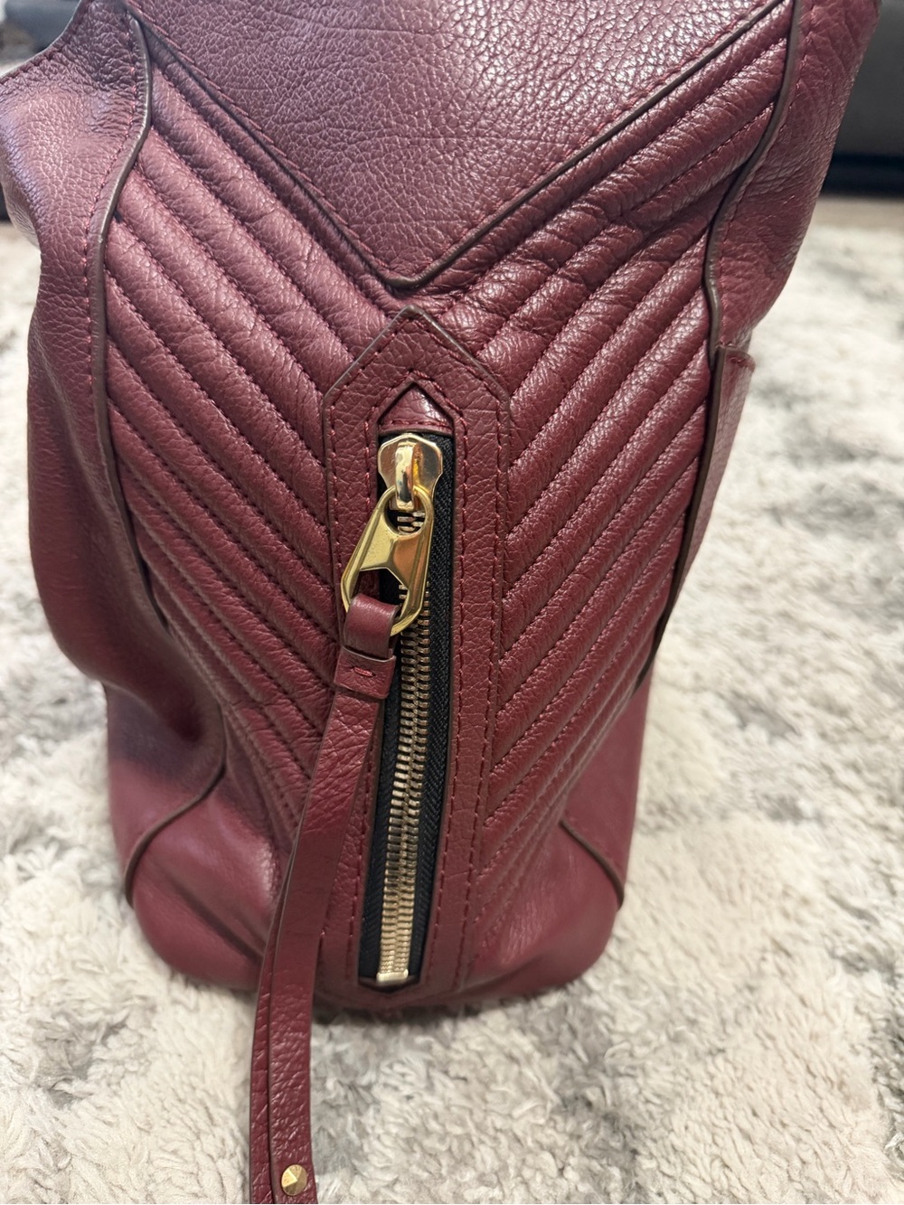 Oryany Burgundy Leather Hobo Shoulder Bag Chevron Stitch + Dust Bag - Picture 9 of 15